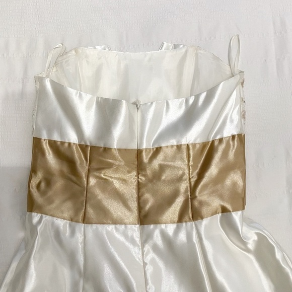 JESSICA MCCLINTOCK FOR GUNNE SAX WHITE GOLD SATIN STRAPLESS BRIDAL PROM DRESS - Picture 8 of 9